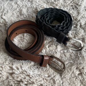 Brown and Black Leather Belts with Silver Buckles